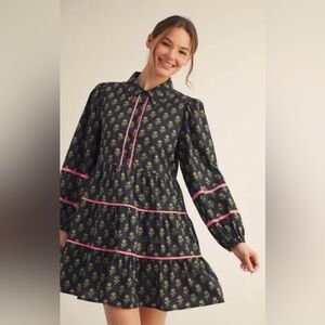 Floral Long Sleeve Dress with Pink Accents